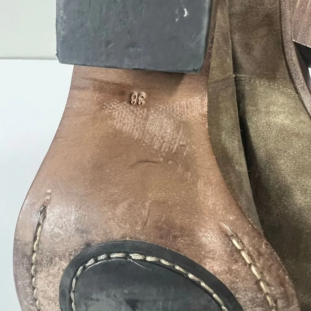 Free Lance Jane 70 Chelsea Beveled Boot with Heel Suede Leather Taupe Brown Size